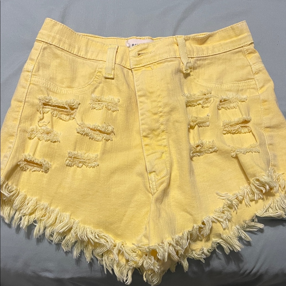 Aphrodite Yellow Frayed Jean Shorts